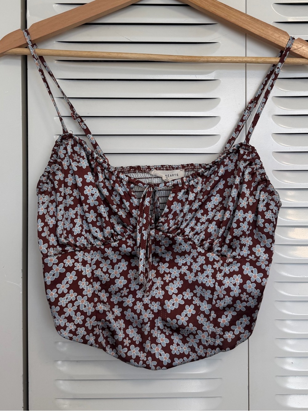 La Hearts Brown Floral Satin Cami with White Blossoms